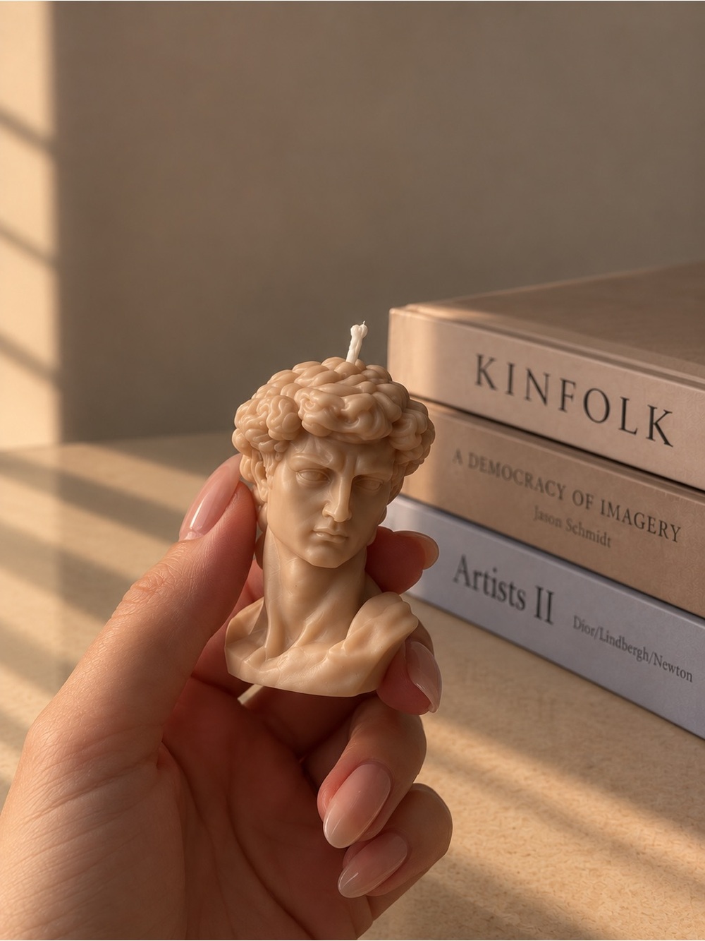 Handheld Beige Sculpture Bust Candle - Home Art Accent